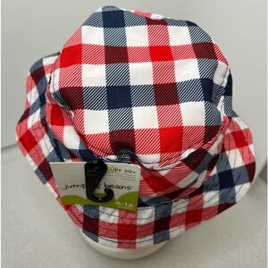 Infant sunhat 6-18 mo NWT Red Blue and White Plaid UPF 50 with chin strap